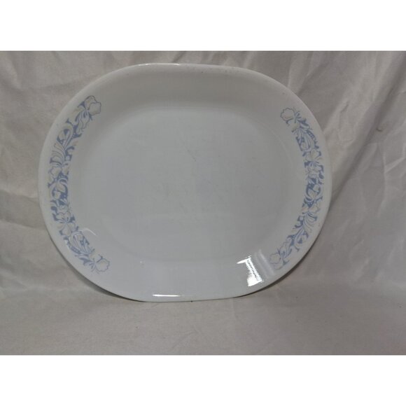 Vtg Corelle SERVING PLATTER Morning Light Blue 10"x 12.25 OVAL Oblong Plate - Picture 1 of 6